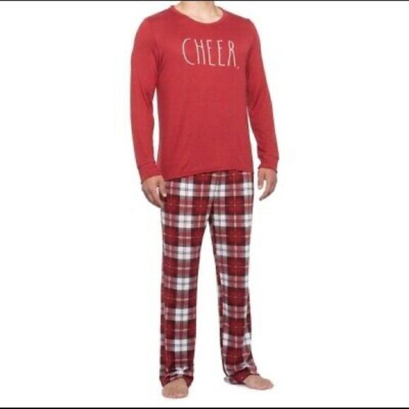 Rae Dunn Cheer Men’s Pajama Set Plaid Christmas Holiday Matching Warm comfy Dad - Picture 1 of 5